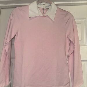Petite Sophisticate Silk blend Pink Sweater with detachable White Collar & Cuff